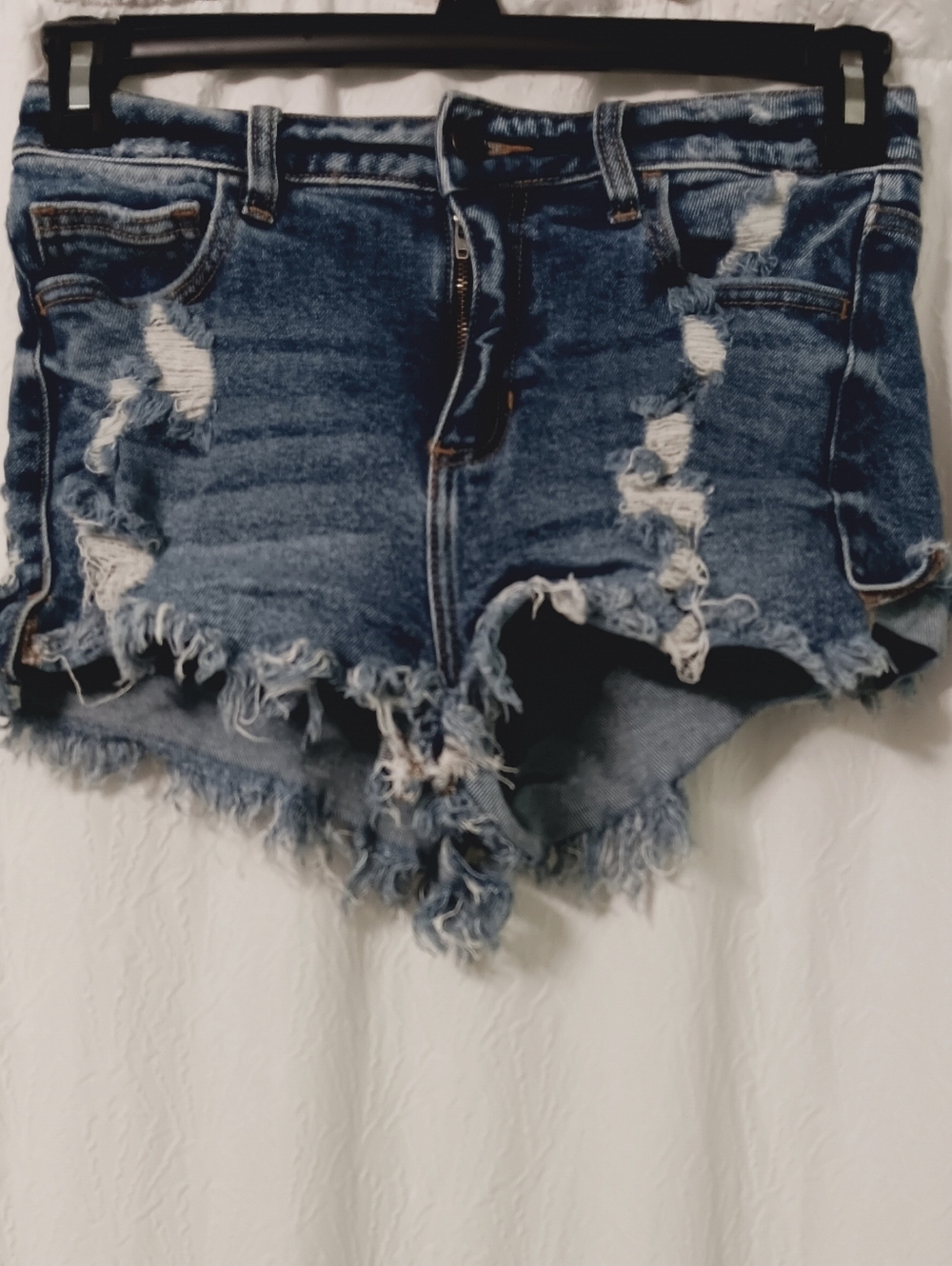 CELLO Distressed High-Rise Denim Shorts - Blue Size S